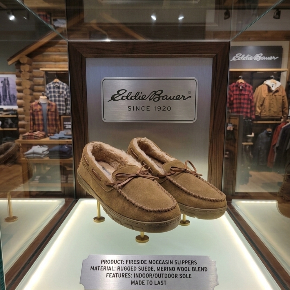 Eddie Bauer Men's Brown Fireside Moccasin Slippers